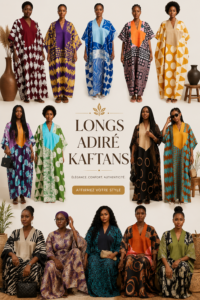 Une femme portant un kaftan long dans un décor estival, stylée et élégante.