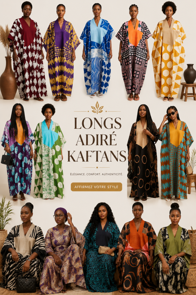 Une femme portant un kaftan long dans un décor estival, stylée et élégante.