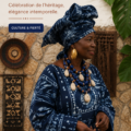 Femme portant une tenue traditionnelle Adire, représentant l'élégance culturelle Yoruba.