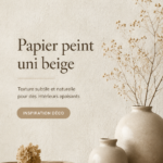 Intérieur chaleureux avec du papier peint beige texturé sur les murs.