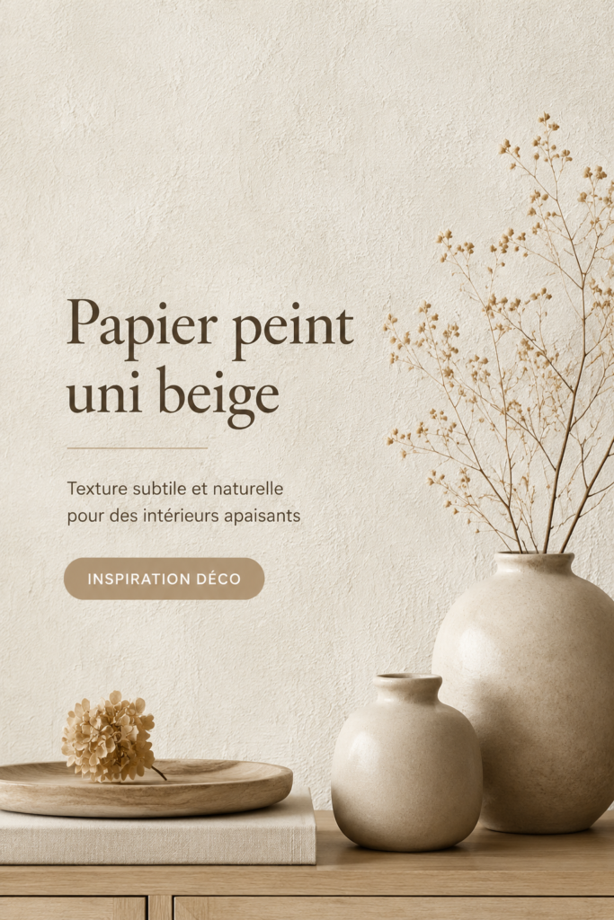 Intérieur chaleureux avec du papier peint beige texturé sur les murs.