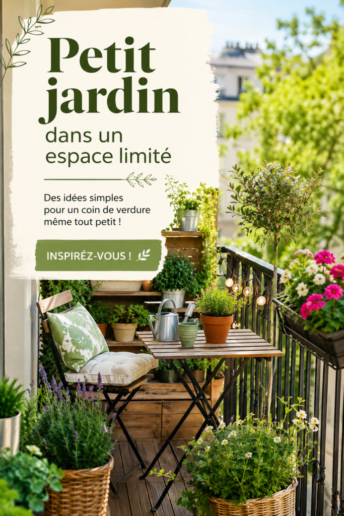 Un petit jardin bien aménagé avec des plantes variées et des accessoires de jardin.
