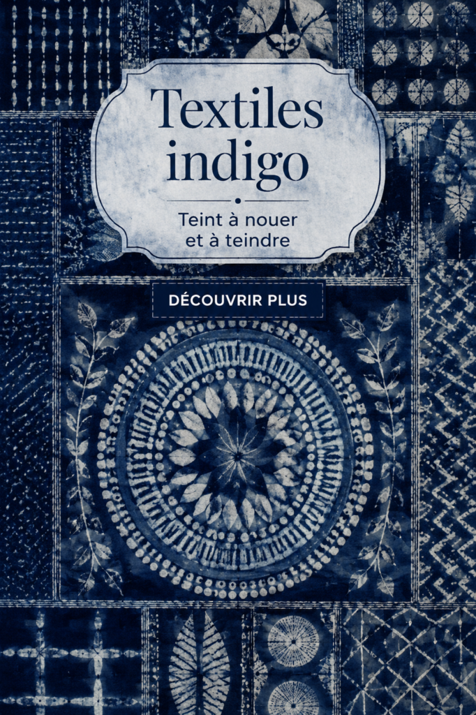 Échantillons de textiles indigo en tie and dye, montrant des motifs authentiques