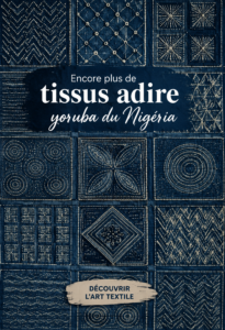 Tissu Adire vintage, coloré et fait main, exposé sur une table.