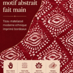 Tissu africain fait main avec motifs abstraits en rouge bourgogne