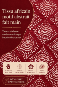Tissu africain fait main avec motifs abstraits en rouge bourgogne