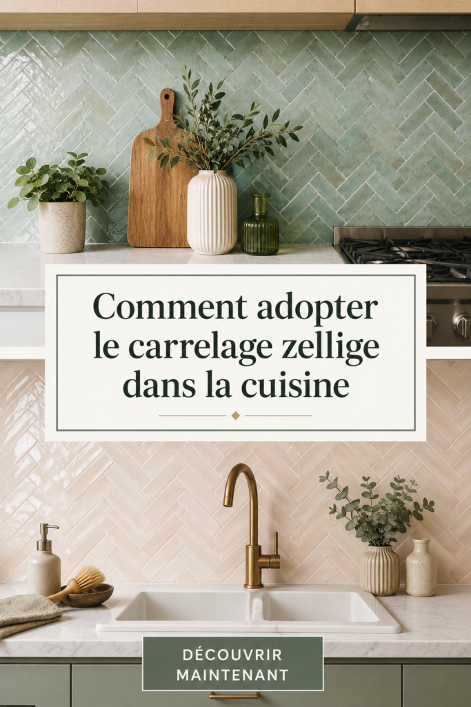 Cuisine moderne avec carrelage zellige coloré.