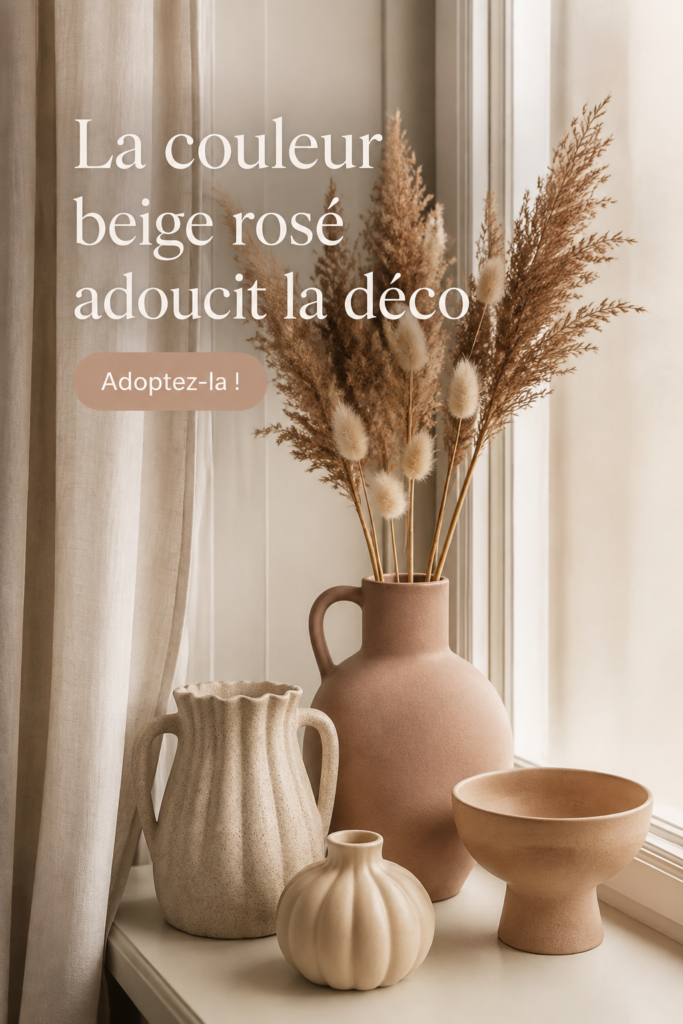 Intérieur décoré avec des nuances de beige rosé, créant une ambiance chaleureuse et apaisante.