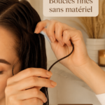Femme avec des boucles fines élégantes réalisées sans matériel, affichant un look naturel et soigné.