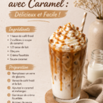 Un café frío au caramel servi avec des glaçons, parfait pour l'été.