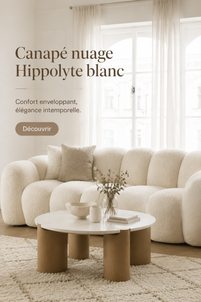 Canapé nuage Hippolyte blanc de Bobochic dans un salon moderne et chaleureux.