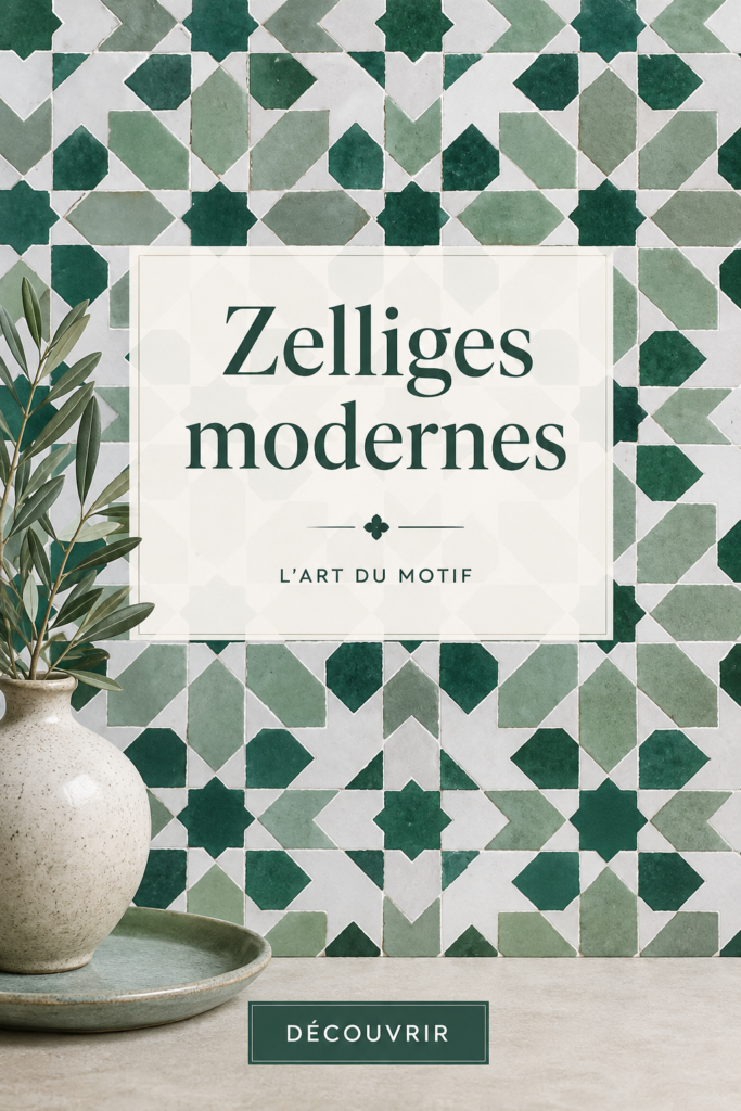 Une sélection de carreaux zellige modernes aux couleurs vives dans un intérieur élégant.