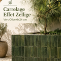 Carrelage effet zellige vert olive dans une cuisine moderne