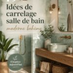 Salle de bain moderne avec carrelages boho et couleurs tendances