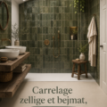 Un intérieur moderne avec du carrelage zellige vert qui ajoute une touche d'élégance.
