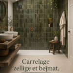 Un intérieur moderne avec du carrelage zellige vert qui ajoute une touche d'élégance.