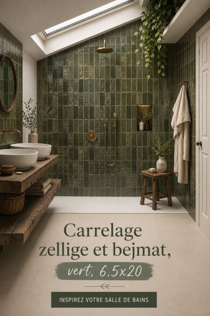 Un intérieur moderne avec du carrelage zellige vert qui ajoute une touche d'élégance.