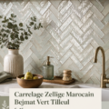 Carrelage Zellige marocain Bejmat vert tilleul sur un sol moderne