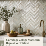 Carrelage Zellige marocain Bejmat vert tilleul sur un sol moderne