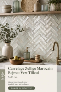 Carrelage Zellige marocain Bejmat vert tilleul sur un sol moderne