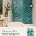 Carrelage effet zellige turquoise nuance 5x25 cm dans une cuisine moderne