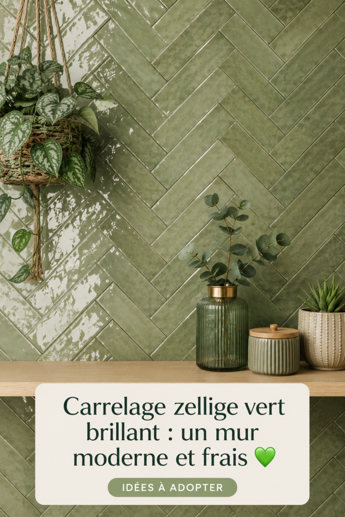 Mur en carrelage zellige vert brillant moderne dans un espace intérieur élégant.