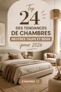 Chambre décorée dans des nuances taupe et beige, créant une ambiance chaleureuse et apaisante.
