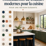 Une cuisine moderne avec des couleurs tendance, mélange de bleu pastel et de bois clair.