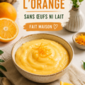Crema à l'orange sans œufs ni lait dans un bol élégant.