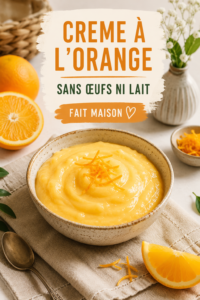 Crema à l'orange sans œufs ni lait dans un bol élégant.