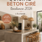 Cuisine moderne avec béton ciré, mettant en valeur l'élégance et la tendance.