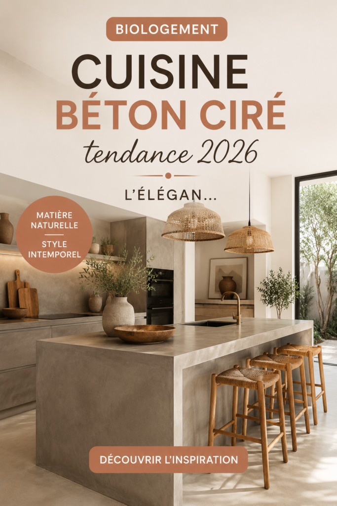 Cuisine moderne avec béton ciré, mettant en valeur l'élégance et la tendance.