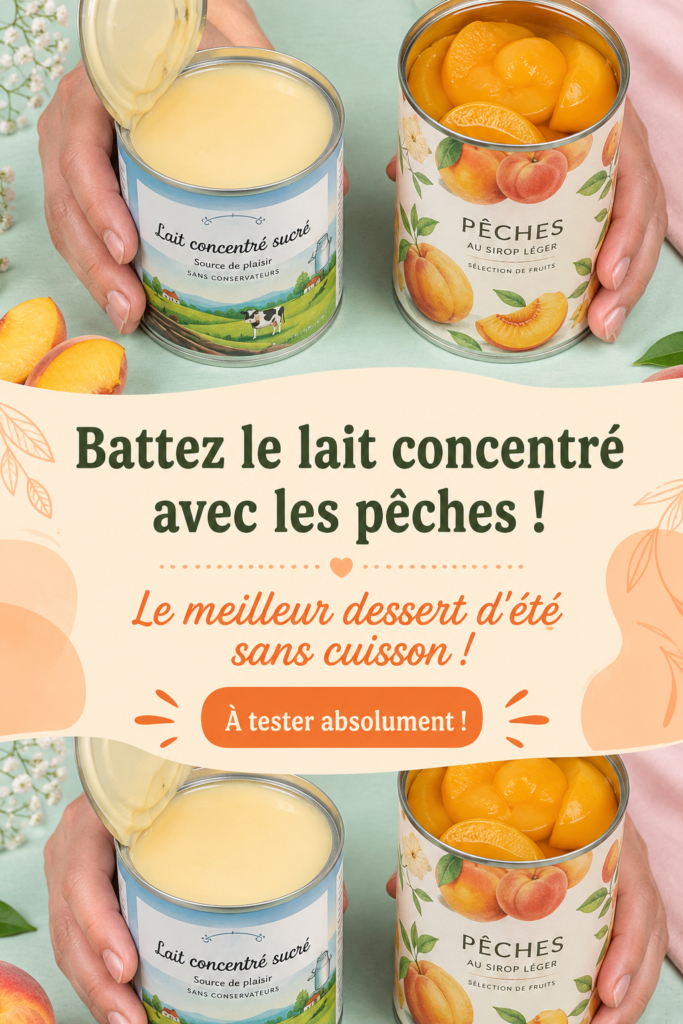 Dessert d'été aux pêches et lait concentré dans un bol