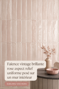 Faïence rose vintage en relief sur un mur lumineux