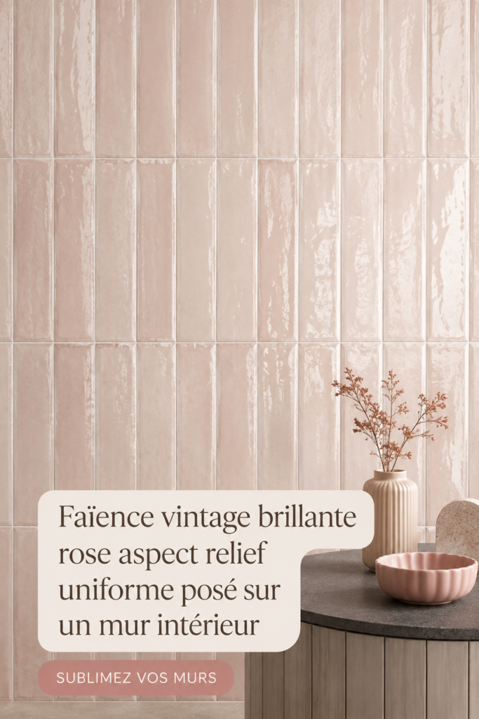 Faïence rose vintage en relief sur un mur lumineux