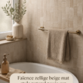 Salle de bain décorée avec de la faïence zellige beige mat, créant une ambiance naturelle.