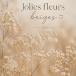 Bouquet de fleurs beiges sur une table en bois, apportant une ambiance douce et chaleureuse.