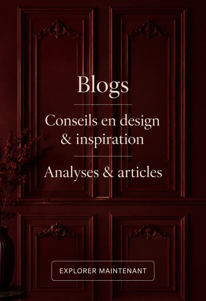 Une femme consultant un blog de décoration sur un ordinateur en buvant une tasse de café, entourée d'échantillons de couleurs et de matériaux.