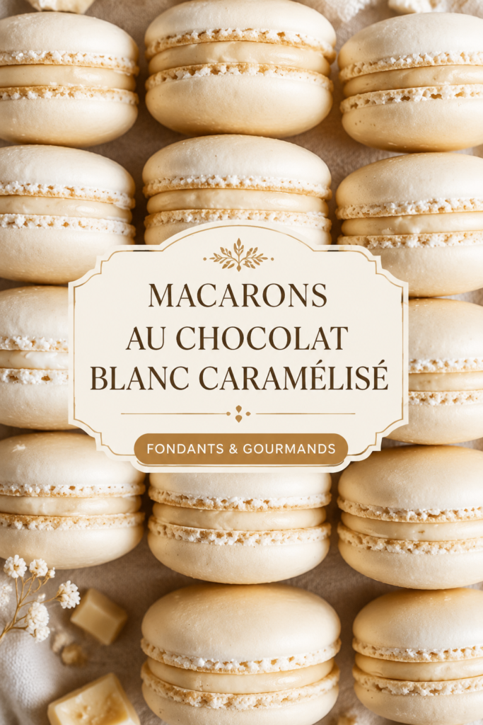 Macarons au chocolat blanc caramélisé joliment présentés