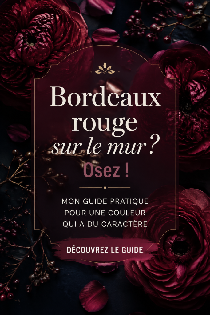 Un salon chaleureux avec des murs bordeaux et des meubles en bois, créant une ambiance élégante.