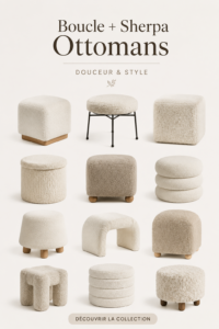 Ottoman en boucle et en sherpa dans un intérieur chaleureux