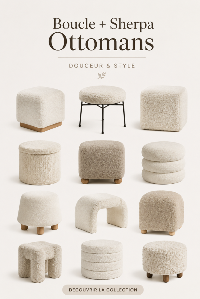 Ottoman en boucle et en sherpa dans un intérieur chaleureux