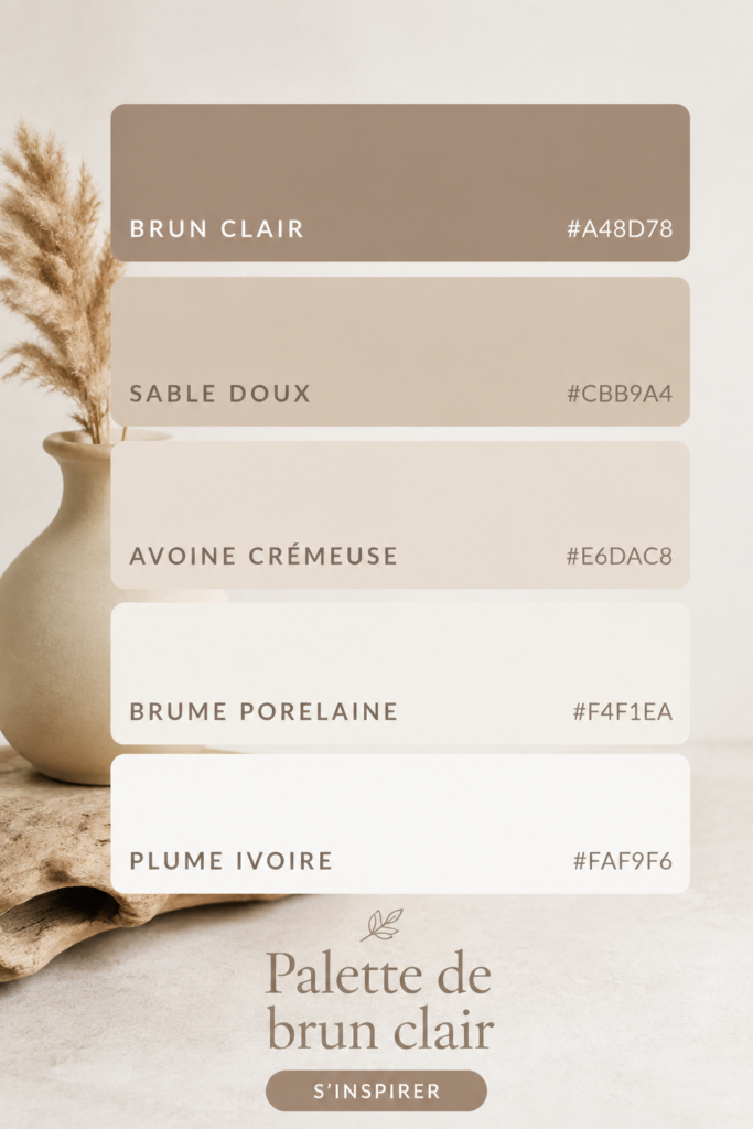 Intérieur décoré avec une palette de brun clair, créant une ambiance chaleureuse.