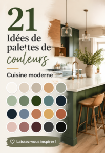 Une cuisine moderne avec une palette de couleurs tendance, alliant des teintes chaudes et neutres.