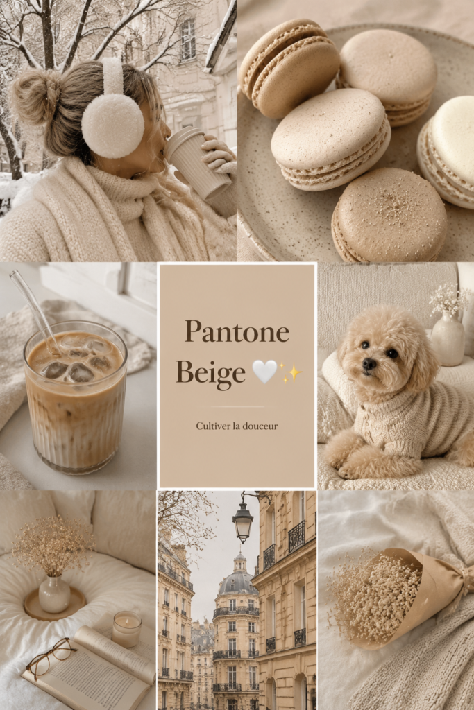 Un intérieur décoré avec des nuances de beige Pantone, créant une atmosphère chaleureuse.