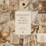 Un salon avec un élégant papier peint beige apportant chaleur et style
