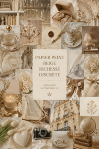 Un salon avec un élégant papier peint beige apportant chaleur et style
