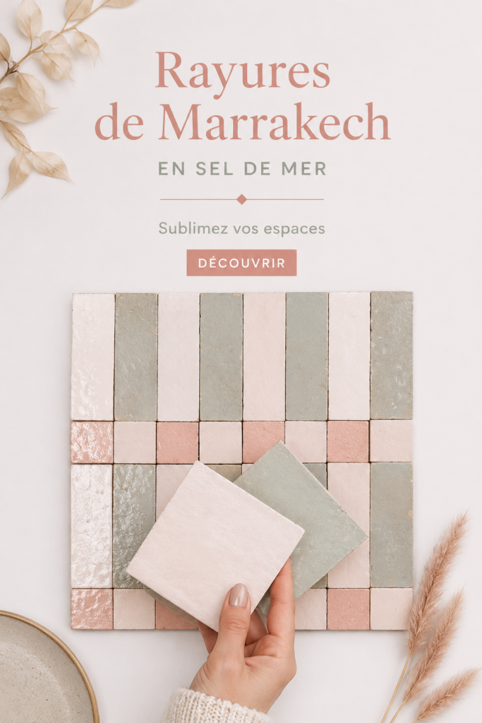 Intérieur décoré avec des rayures de style Marrakech, créant une ambiance chaleureuse et colorée.
