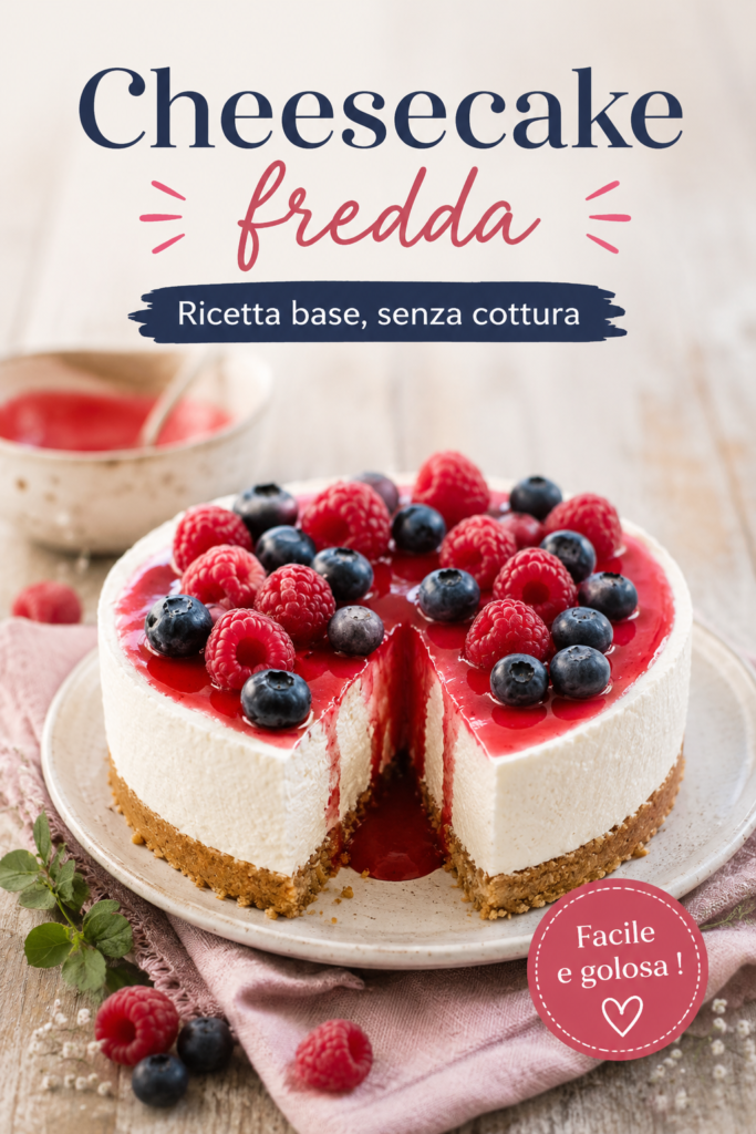 Cheesecake sans cuisson décoré de fruits frais et de crème, sur un plateau élégant