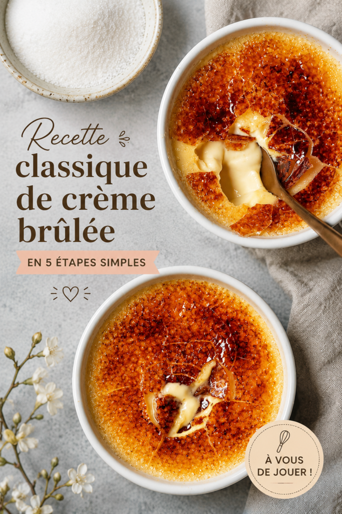 Crème brûlée classique avec une croûte caramélisée parfaite sur le dessus